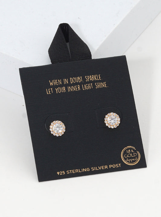 Rhodium Dipped Cubic Zirconia Pave Post Stud Earrings Gold-crystal