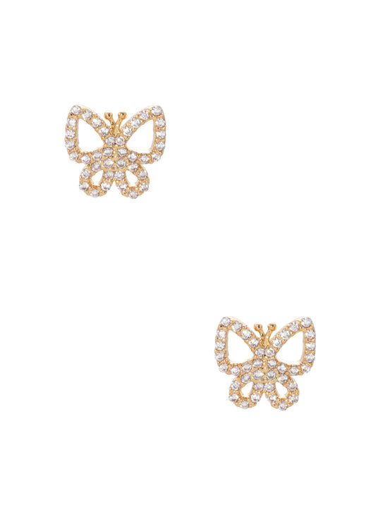 Rhodium Dipped Cubic Zirconia Pave Butterfly Post Stud Earrings Gold-crystal