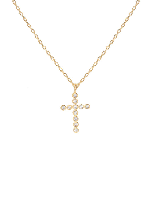 White Gold Dipped Cubic Zirconia Cross Delicate Necklace Gold-crystal