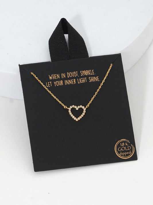 Rhodium Dipped Cubic Zirconia Pave Heart Pendant Delicate Necklace Gold-Crystal