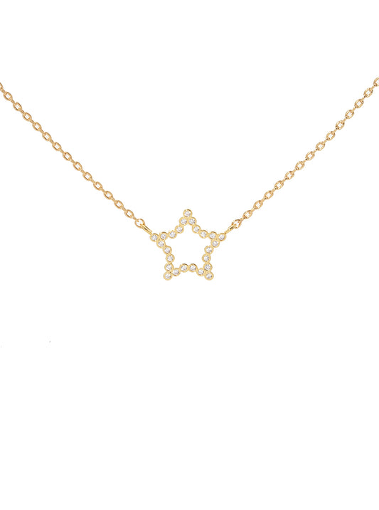 Rhodium Dipped Cubic Zirconia Pave Star Pendant Delicate Necklace Gold-Crystak