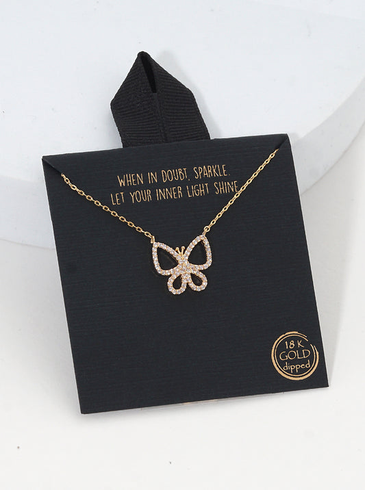 Rhodium Dipped Cubic Zirconia Pave Butterfly Pendant Delicate Necklace Gold-Crystal