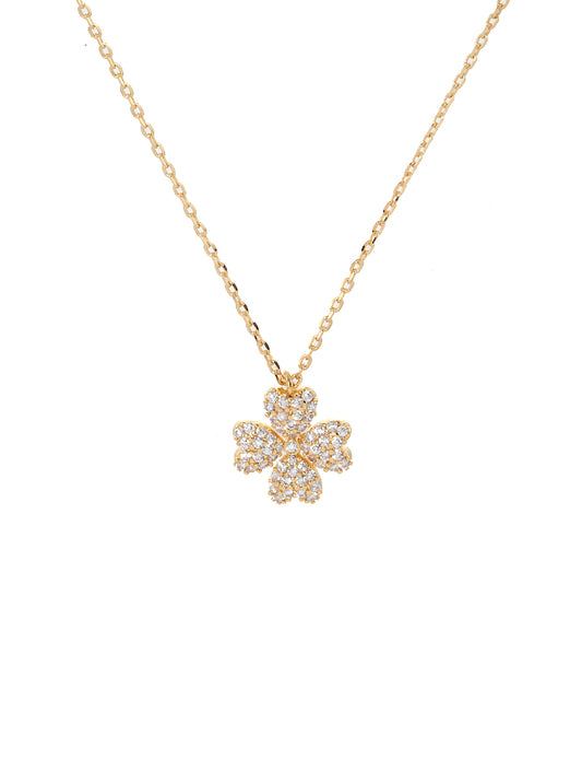 Rhodium Dipped Cubic Zirconia Clover Pendant Delicate Necklace Gold-Crystal