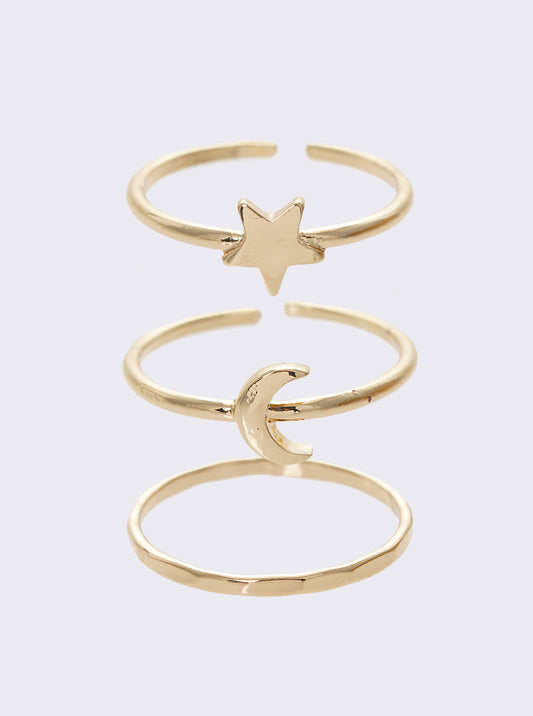 Set Of 3 Celestial Star Theme Cuff Ring Gold