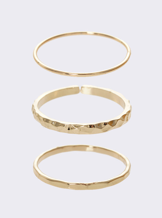 Set Of 3 Textured Brass Cuff Ring Gold
