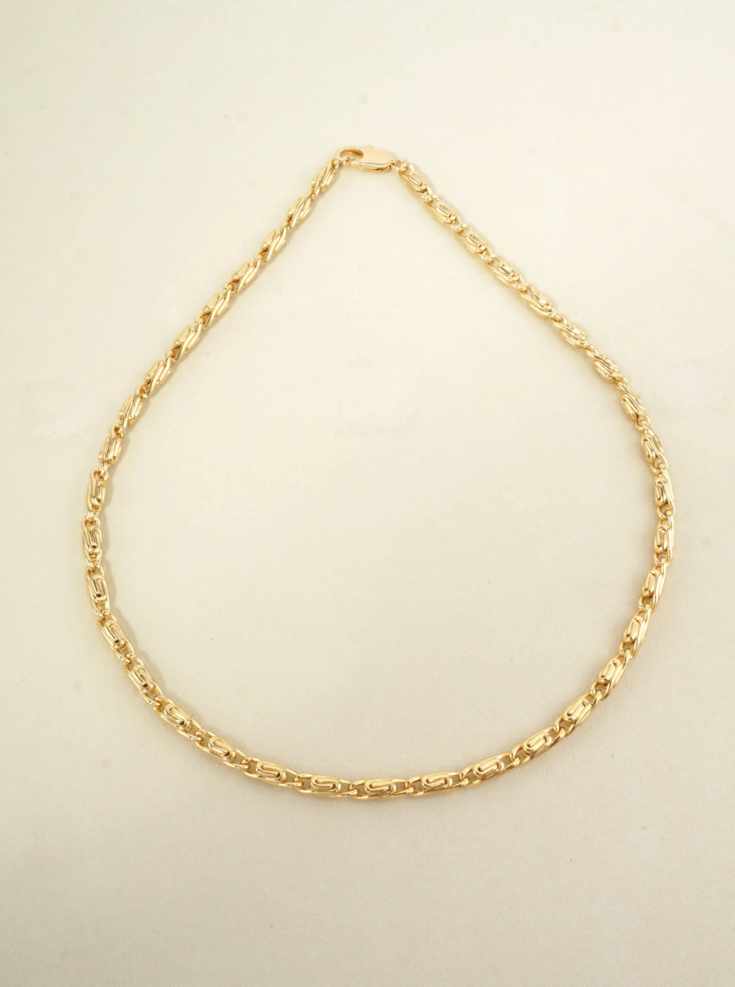 18 Inch Rectangle Textured Brass Chain Necklace