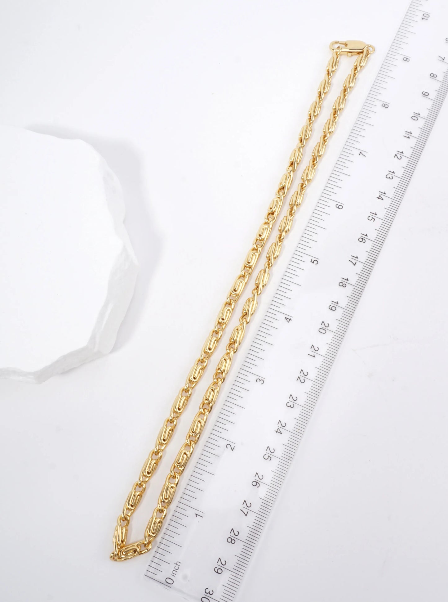 18 Inch Rectangle Textured Brass Chain Necklace
