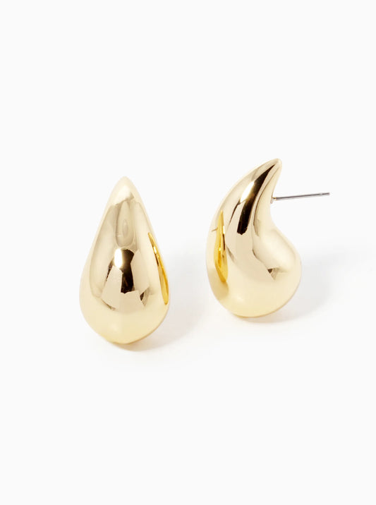 18K-Gold-Dipped 1-25-Inch Hollow Puffy Teardrop Dupe Stud Earrings