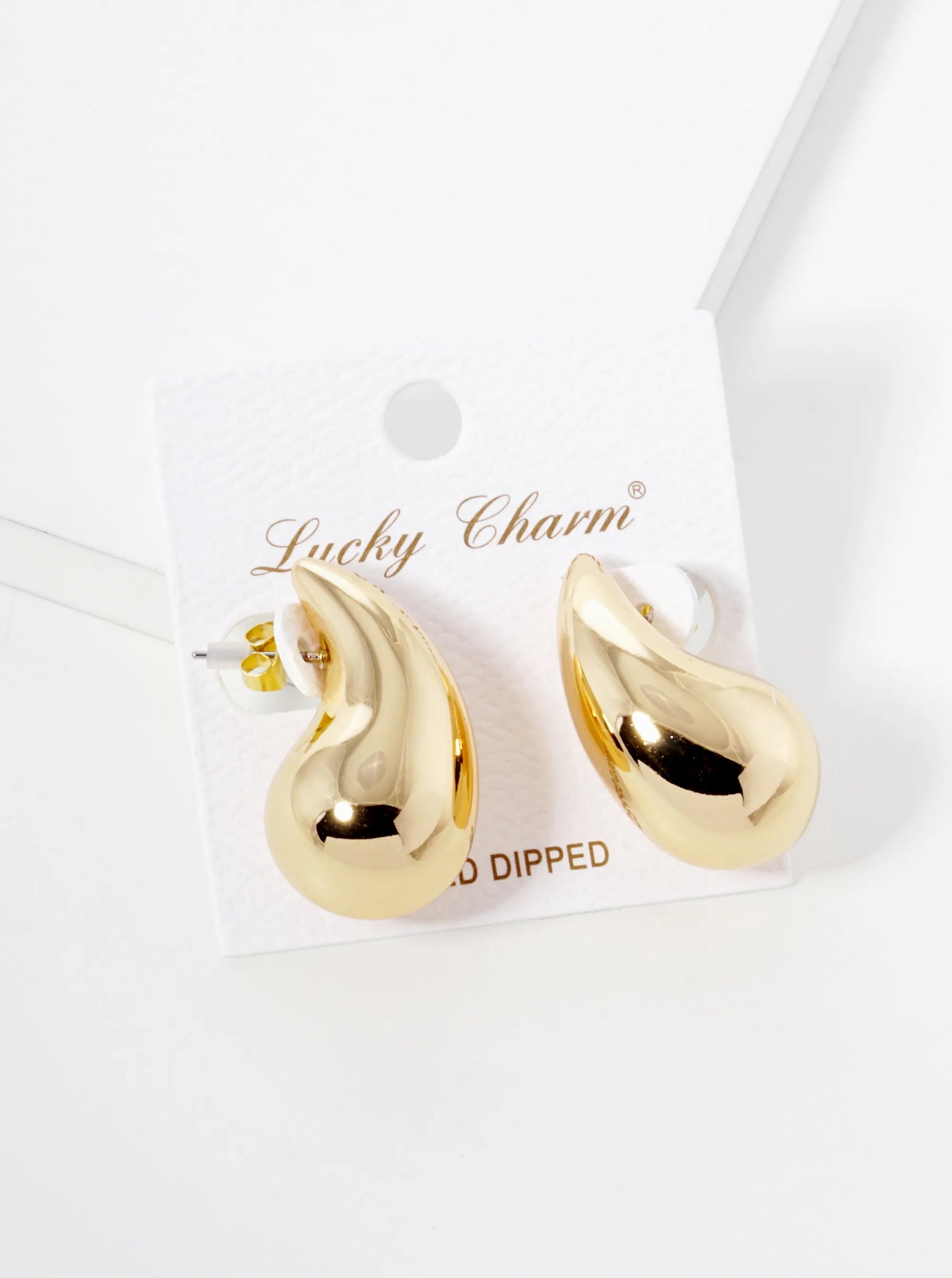 18K-Gold-Dipped 1-25-Inch Hollow Puffy Teardrop Dupe Stud Earrings