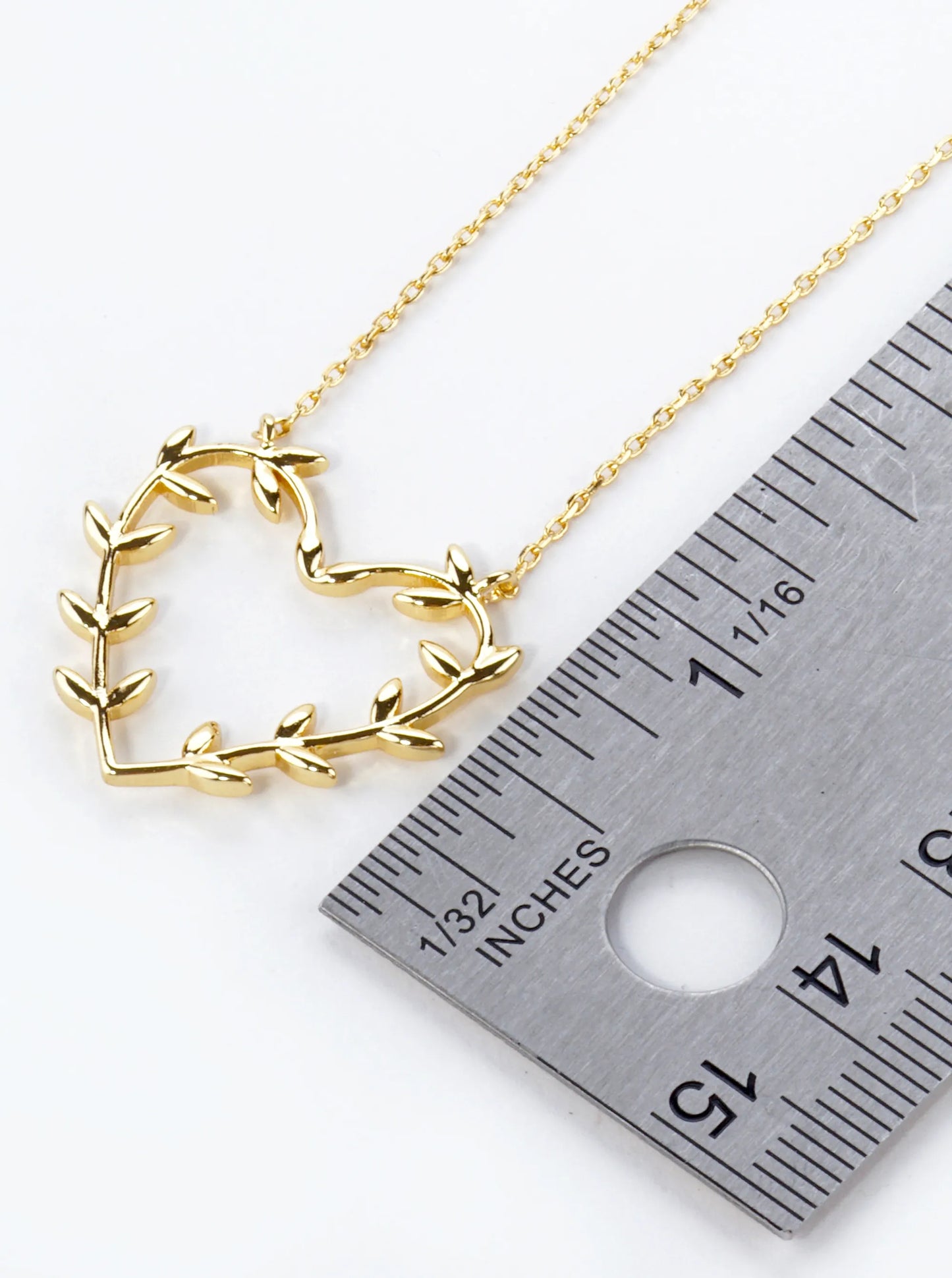 18K Gold Dipped 1 Inch Olive Leaf Heart Pendant Necklace