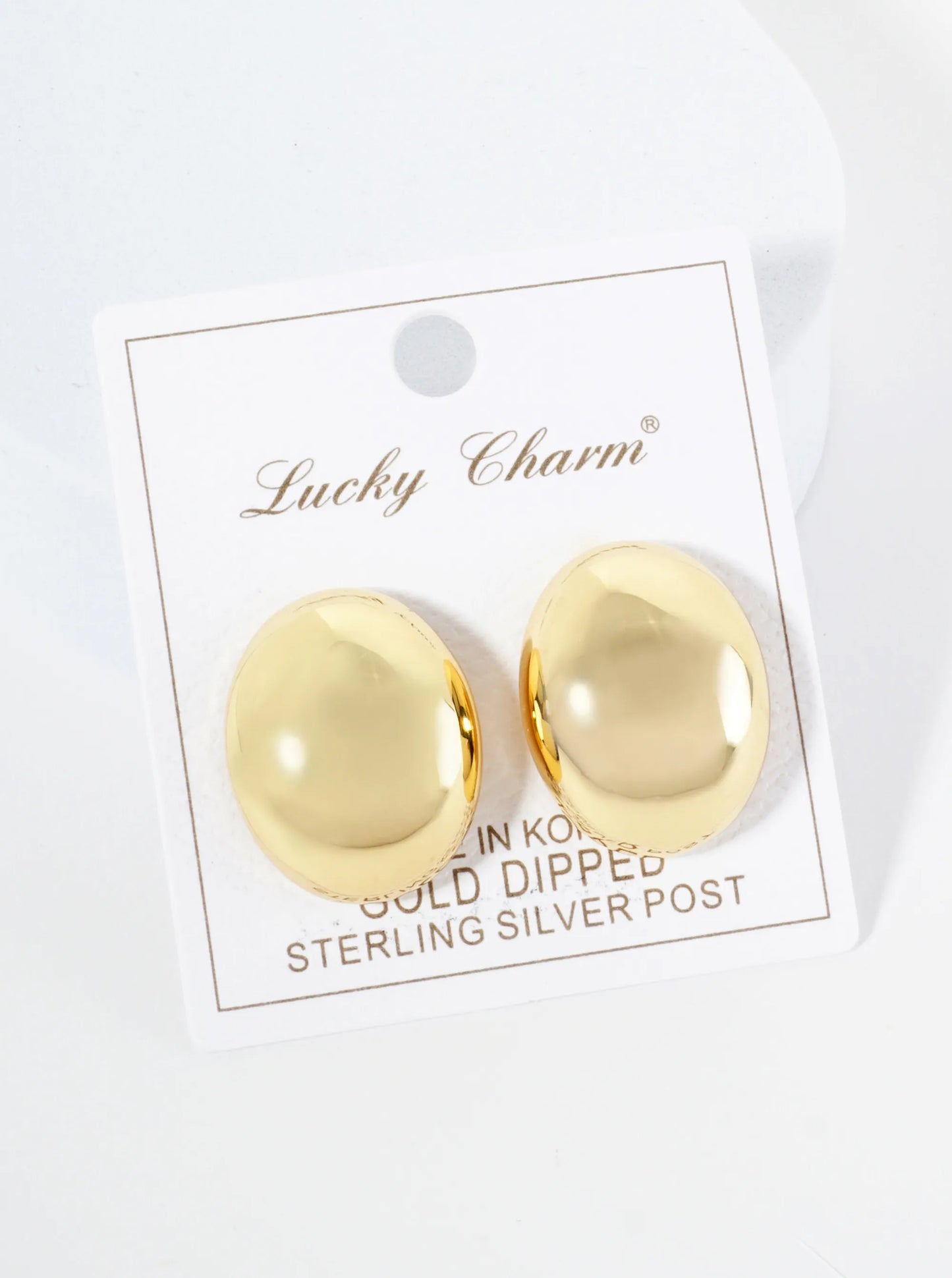18K Gold Dipped 1 Inch Oval Button Stud Earrings
