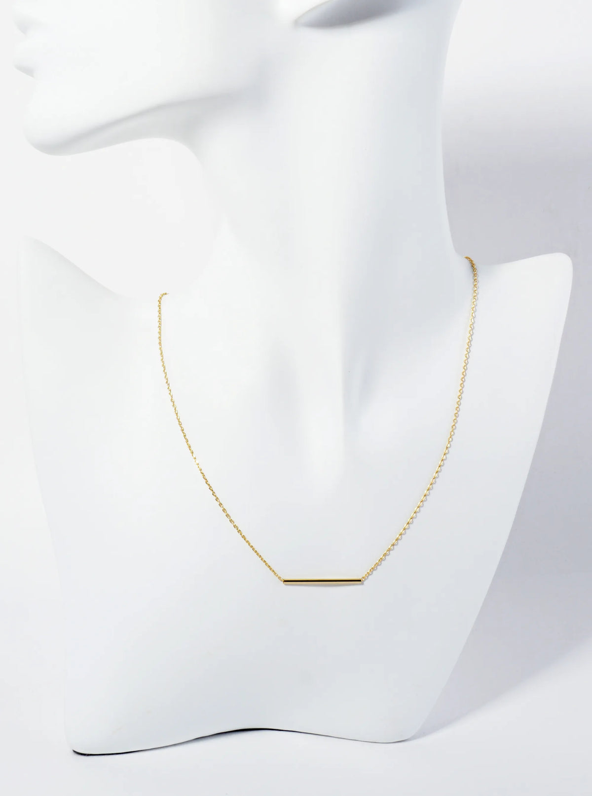 18K Gold Dipped 1 Inch Polished Tube Bar Pendant Necklace
