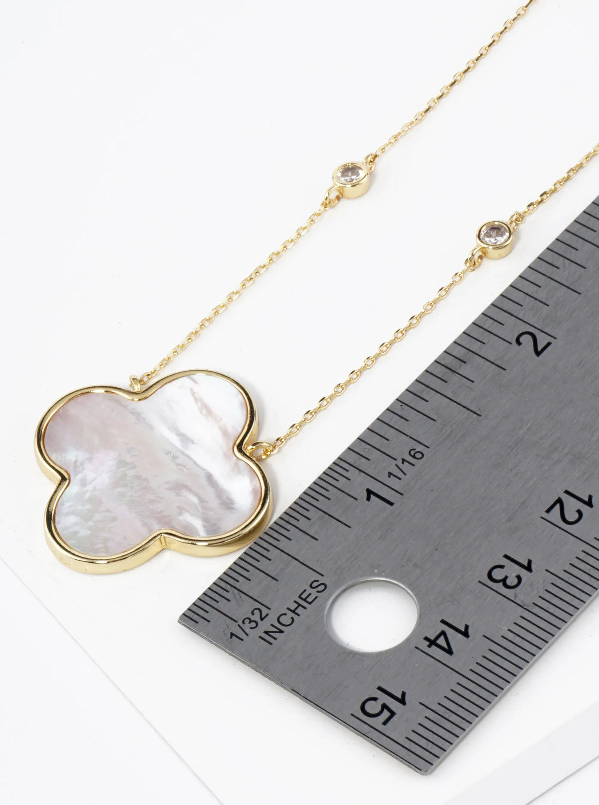 18K Gold Dipped 1 Inch Quatrefoil Pendant CZ Stone Chain Necklace