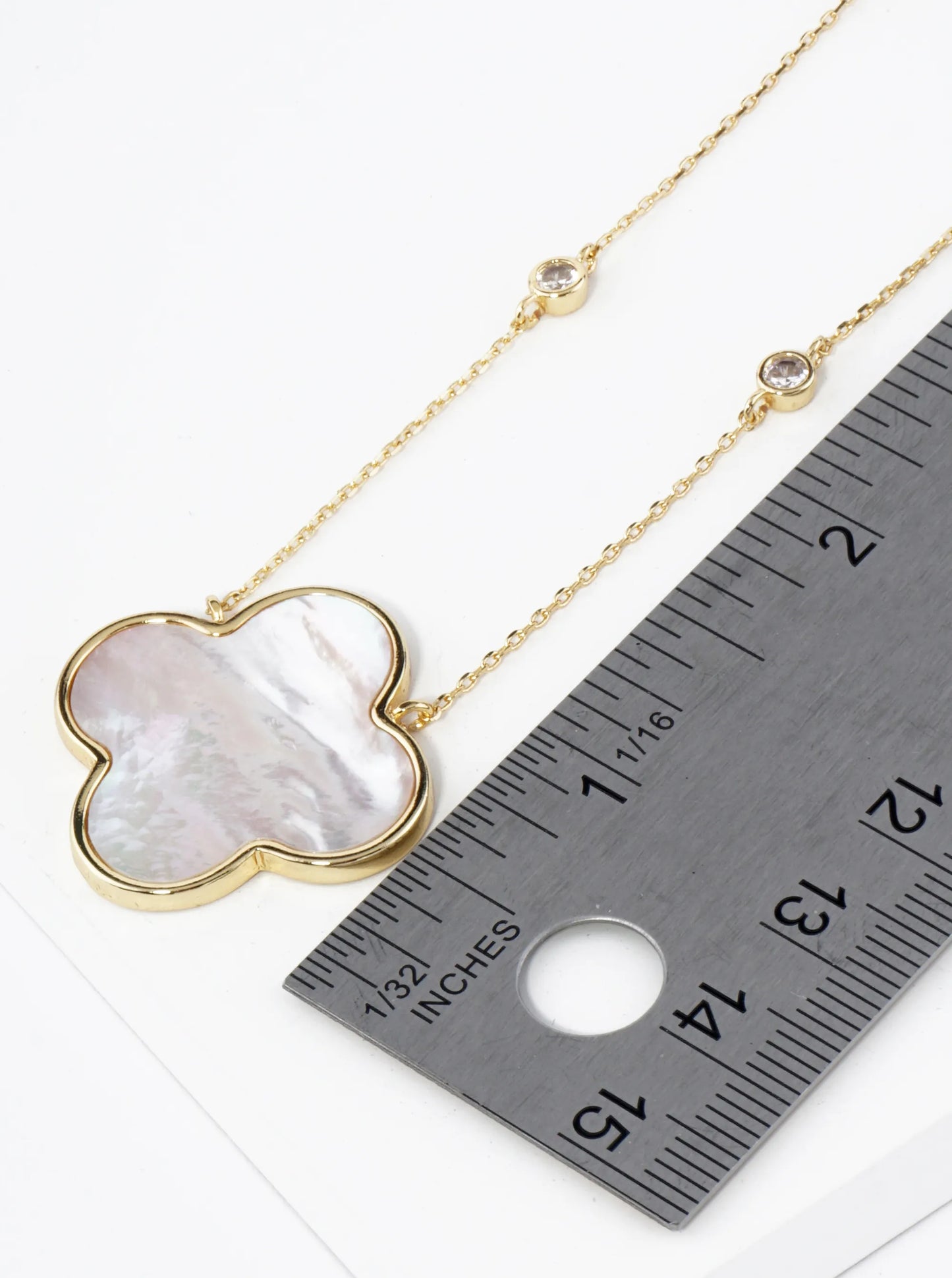 18K Gold Dipped 1 Inch Quatrefoil Pendant CZ Stone Chain Necklace