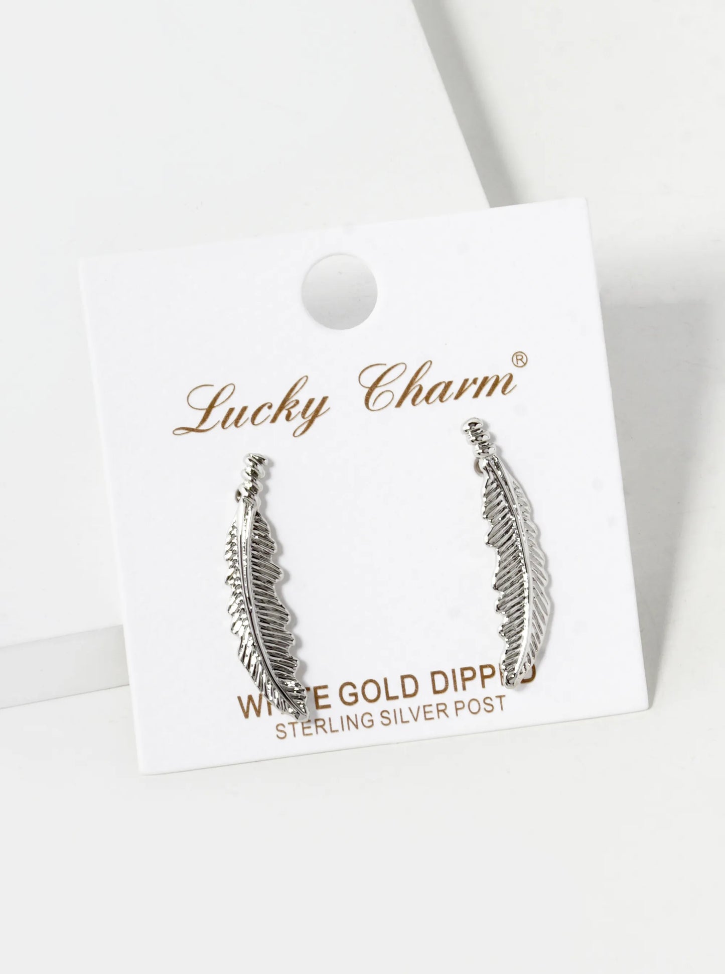 18K Gold Dipped 1 Inch Textured Brass Feather Sterling Silver Post Stud Earrings