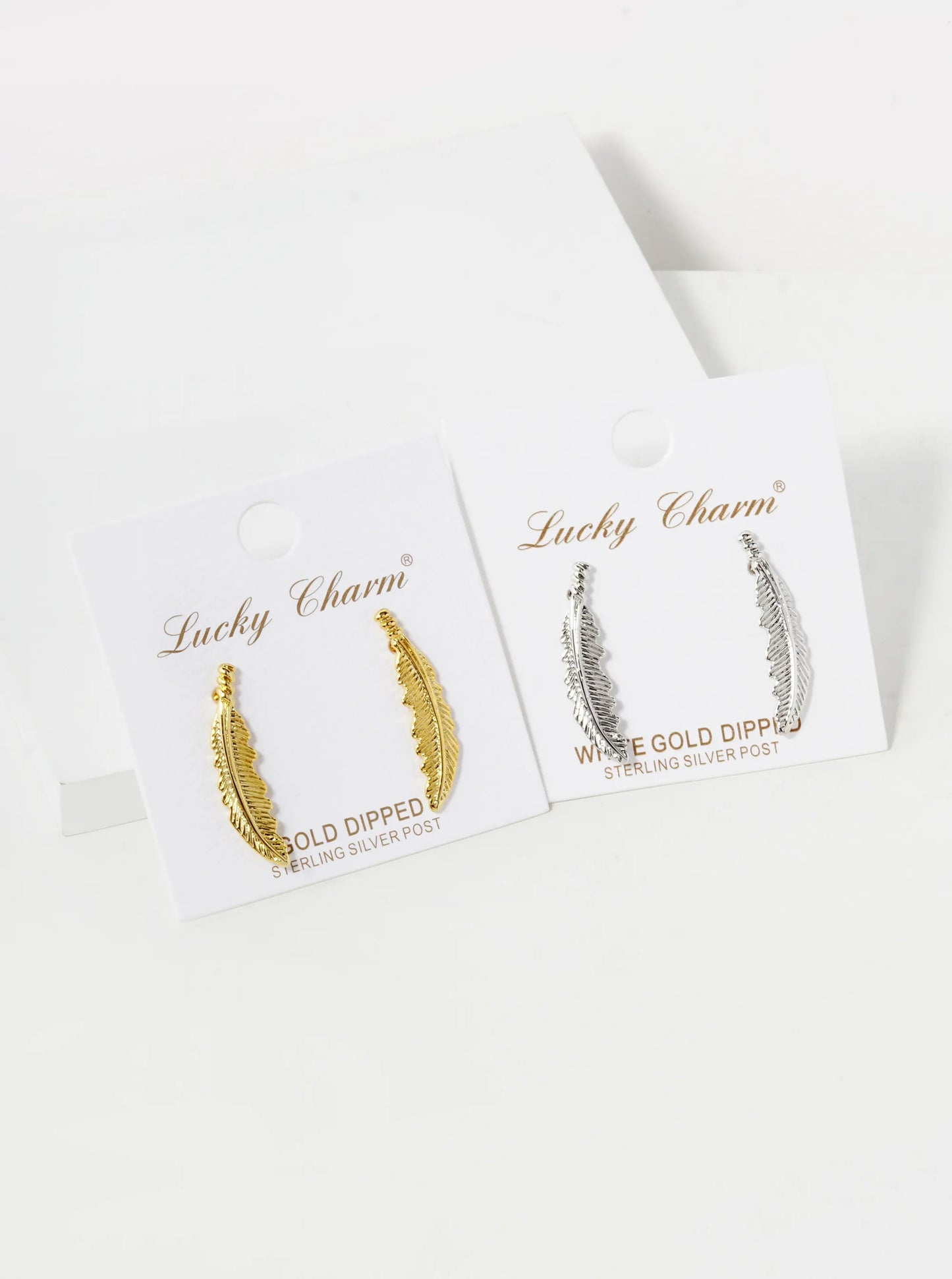 18K Gold Dipped 1 Inch Textured Brass Feather Sterling Silver Post Stud Earrings