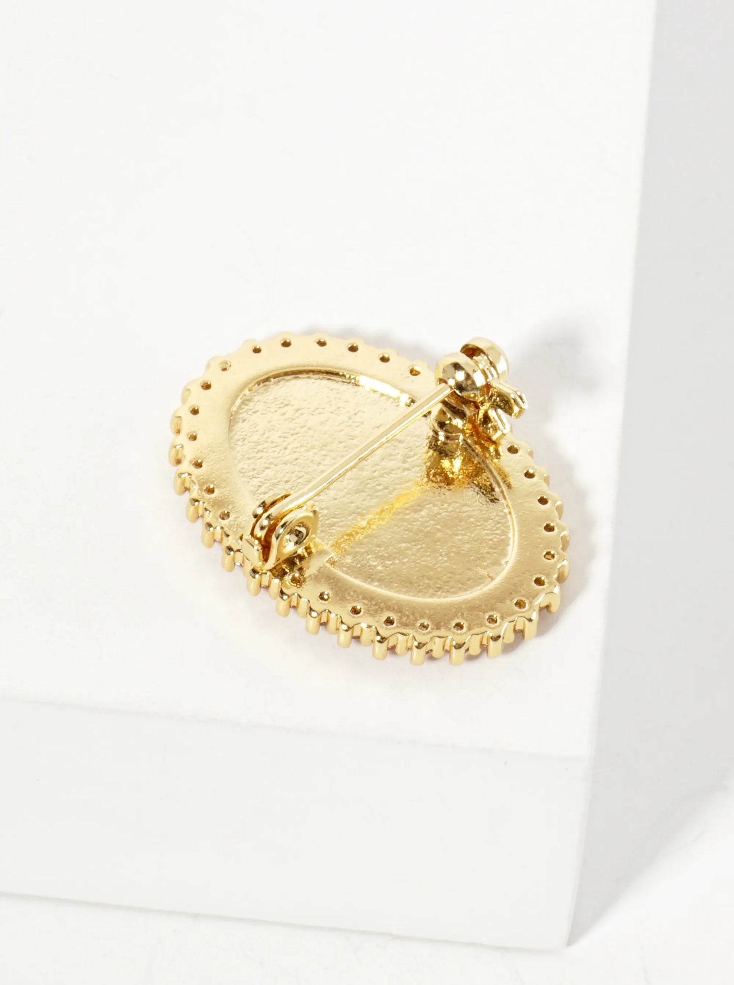 18K-Gold-Dipped 1-inch Virgin-Mary Brooch In Oval Frame Cubic-Zirconia Pave-Detailing-on-the-Edges