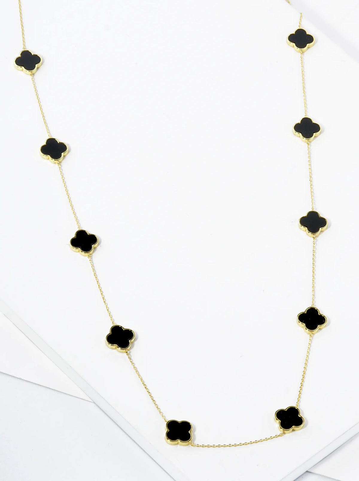 18K Gold Dipped 10 Quatrefoil 32 Inch Long Station Necklace