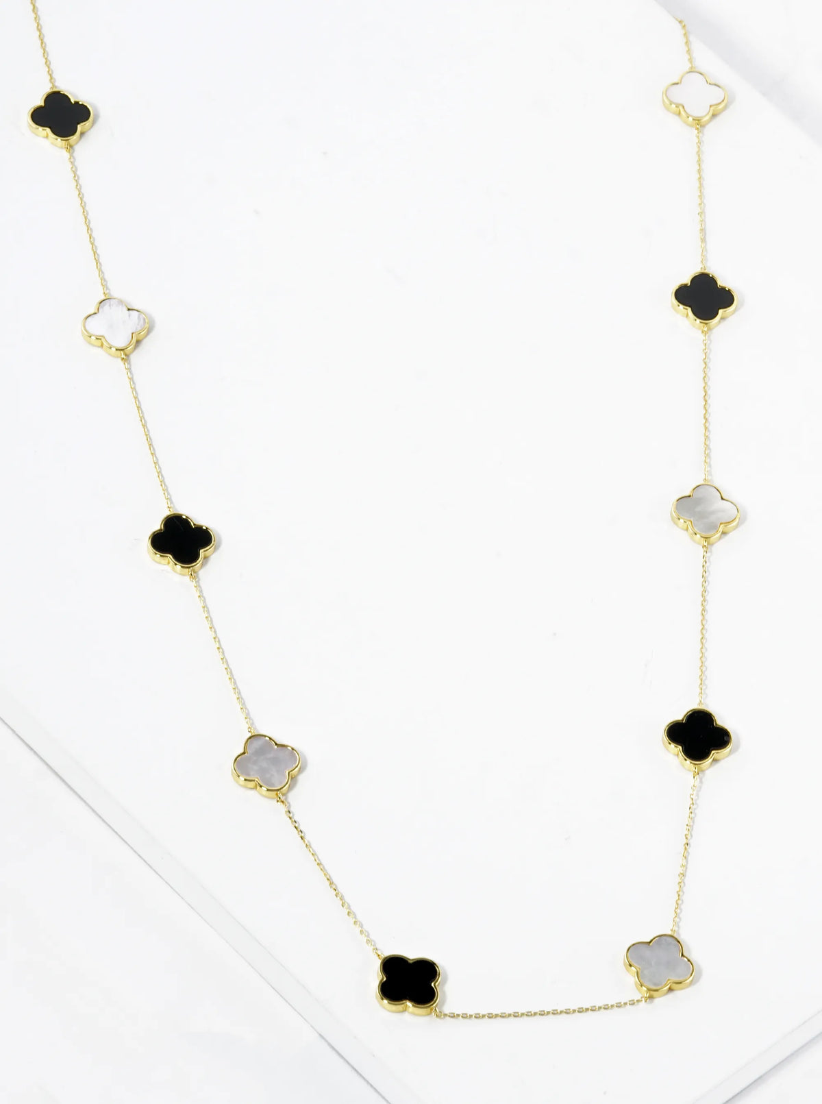 18K Gold Dipped 10 Quatrefoil 32 Inch Long Station Necklace