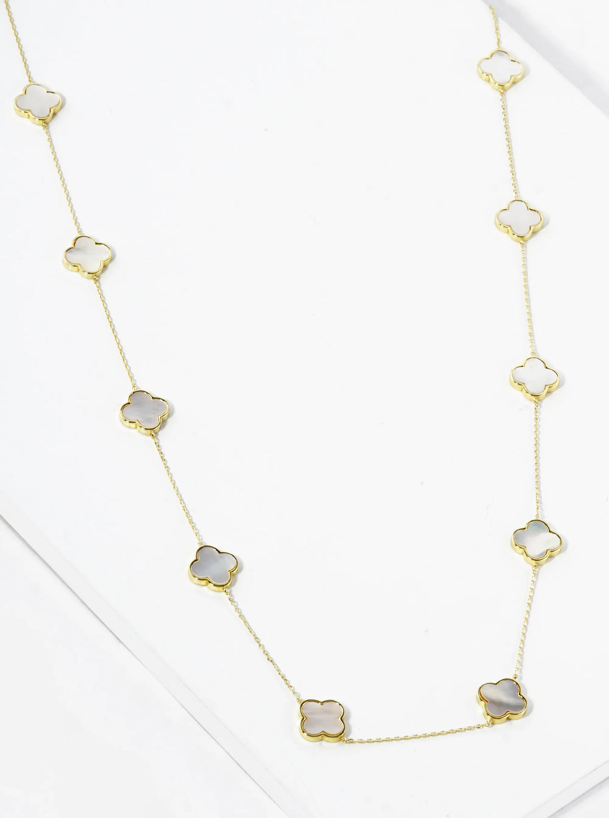 18K Gold Dipped 10 Quatrefoil 32 Inch Long Station Necklace