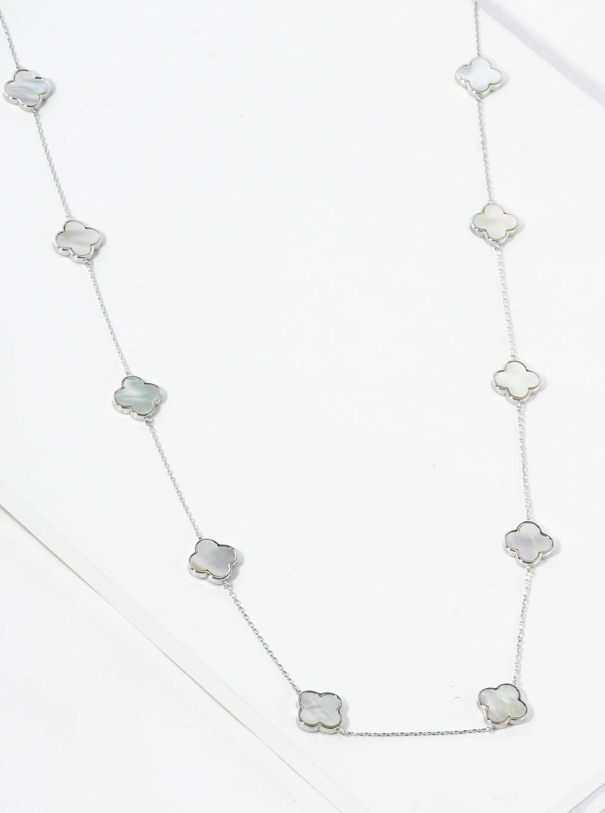 18K Gold Dipped 10 Quatrefoil 32 Inch Long Station Necklace