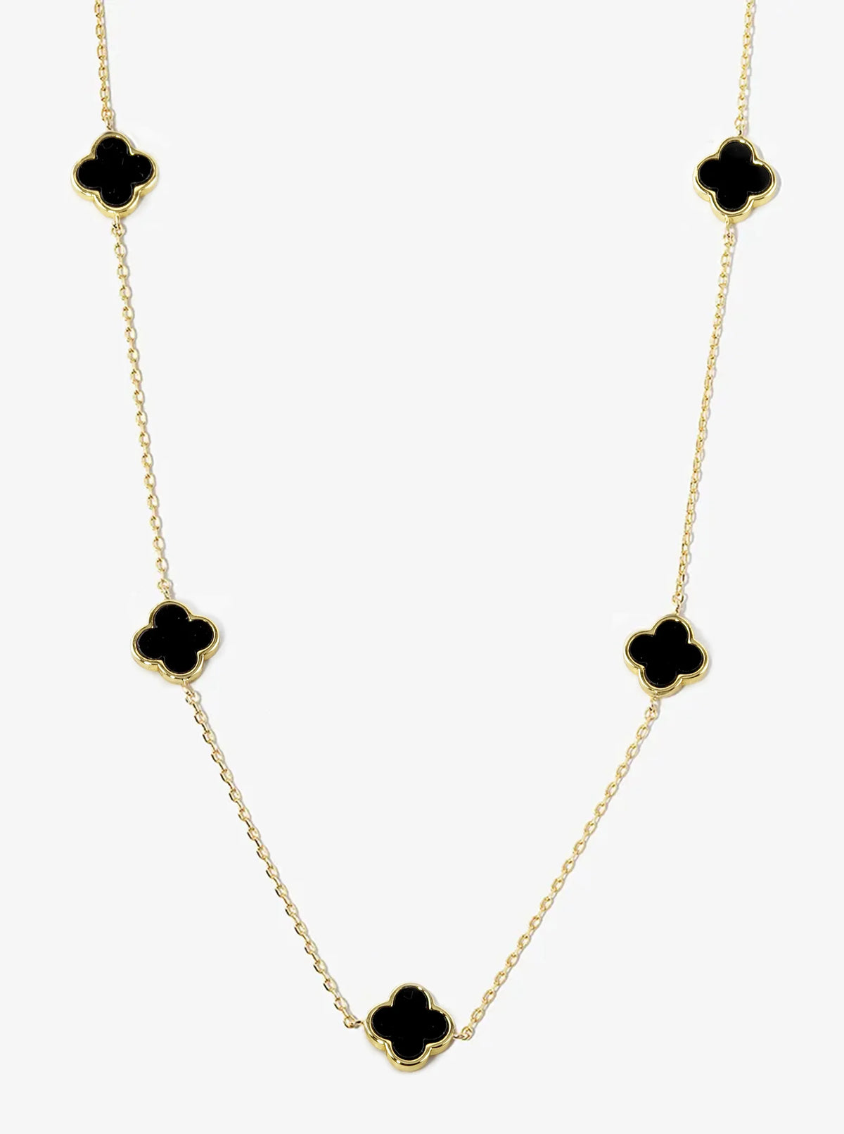 18K Gold Dipped 10mm 5 Semi-Precious Quatrefoil Pendant 24 Inch Long Station Necklace