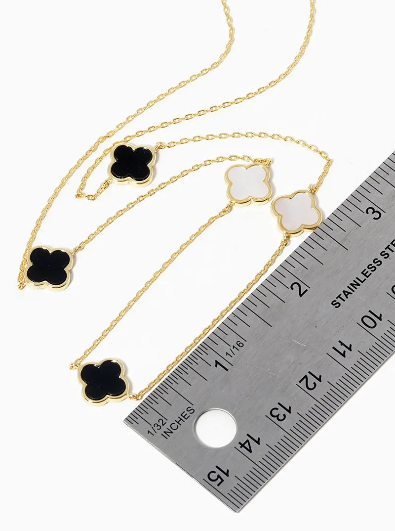 18K Gold Dipped 10mm 5 Semi-Precious Quatrefoil Pendant 24 Inch Long Station Necklace