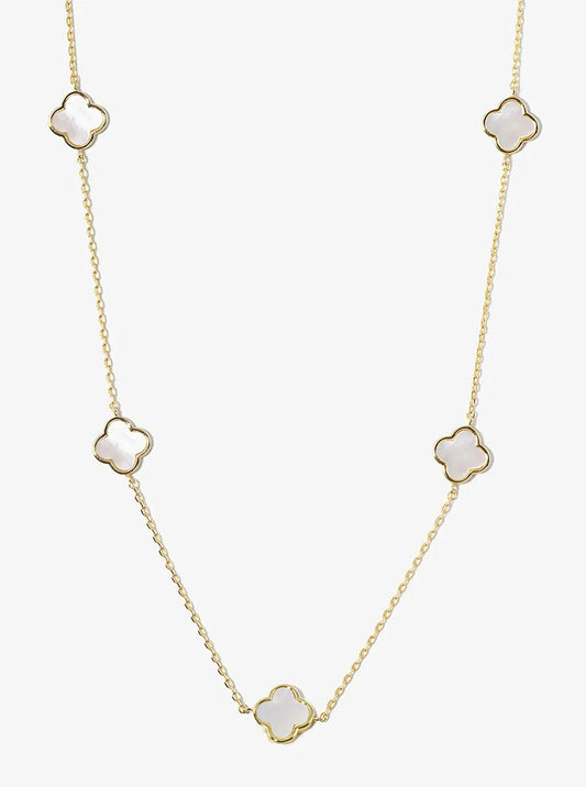 18K Gold Dipped 10mm 5 Semi-Precious Quatrefoil Pendant 24 Inch Long Station Necklace