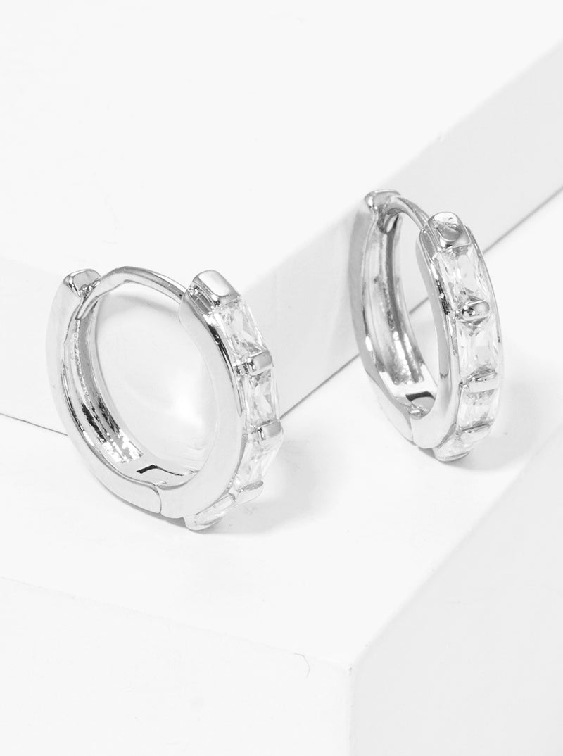 18K Gold Dipped 10mm Baguette CZ Studded Huggie Hoop Earrings
