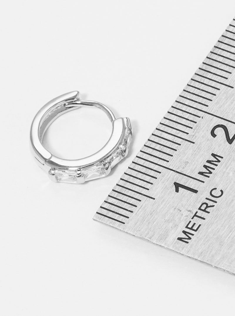18K Gold Dipped 10mm Baguette CZ Studded Huggie Hoop Earrings