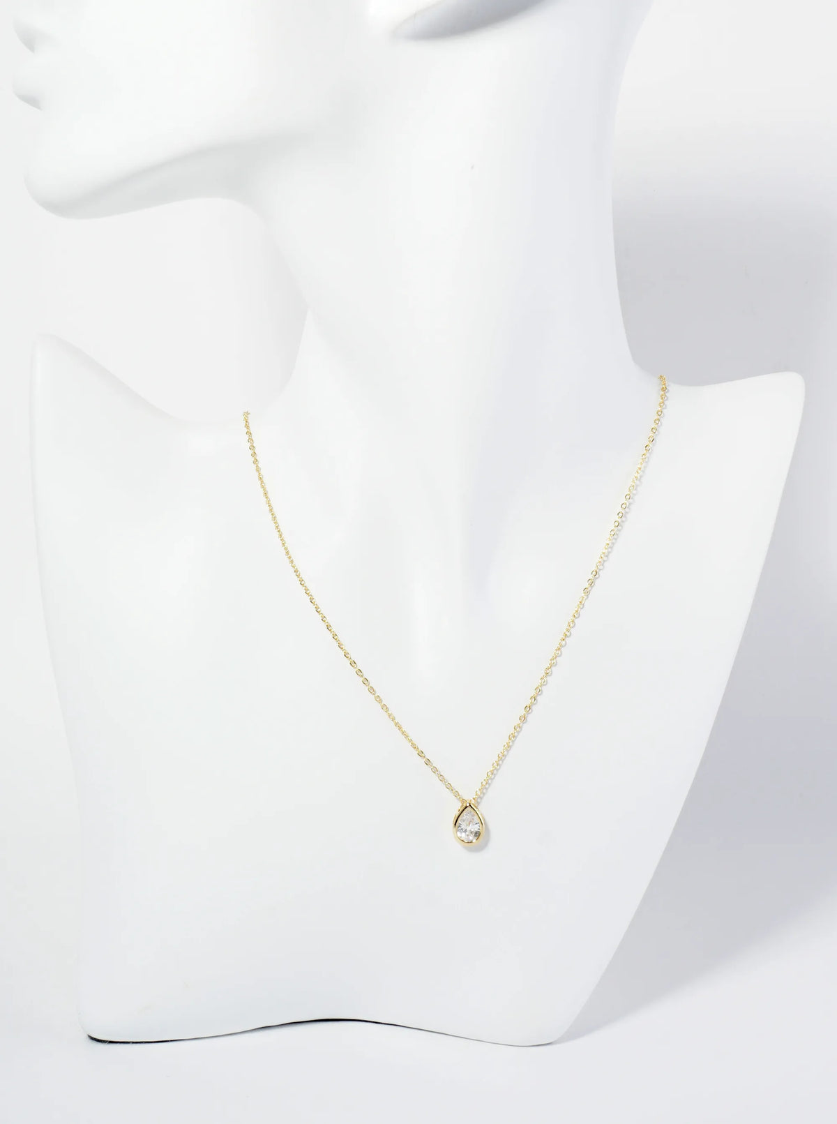 18K Gold Dipped 10mm Bezel Set CZ Teardrop Pendant Necklace