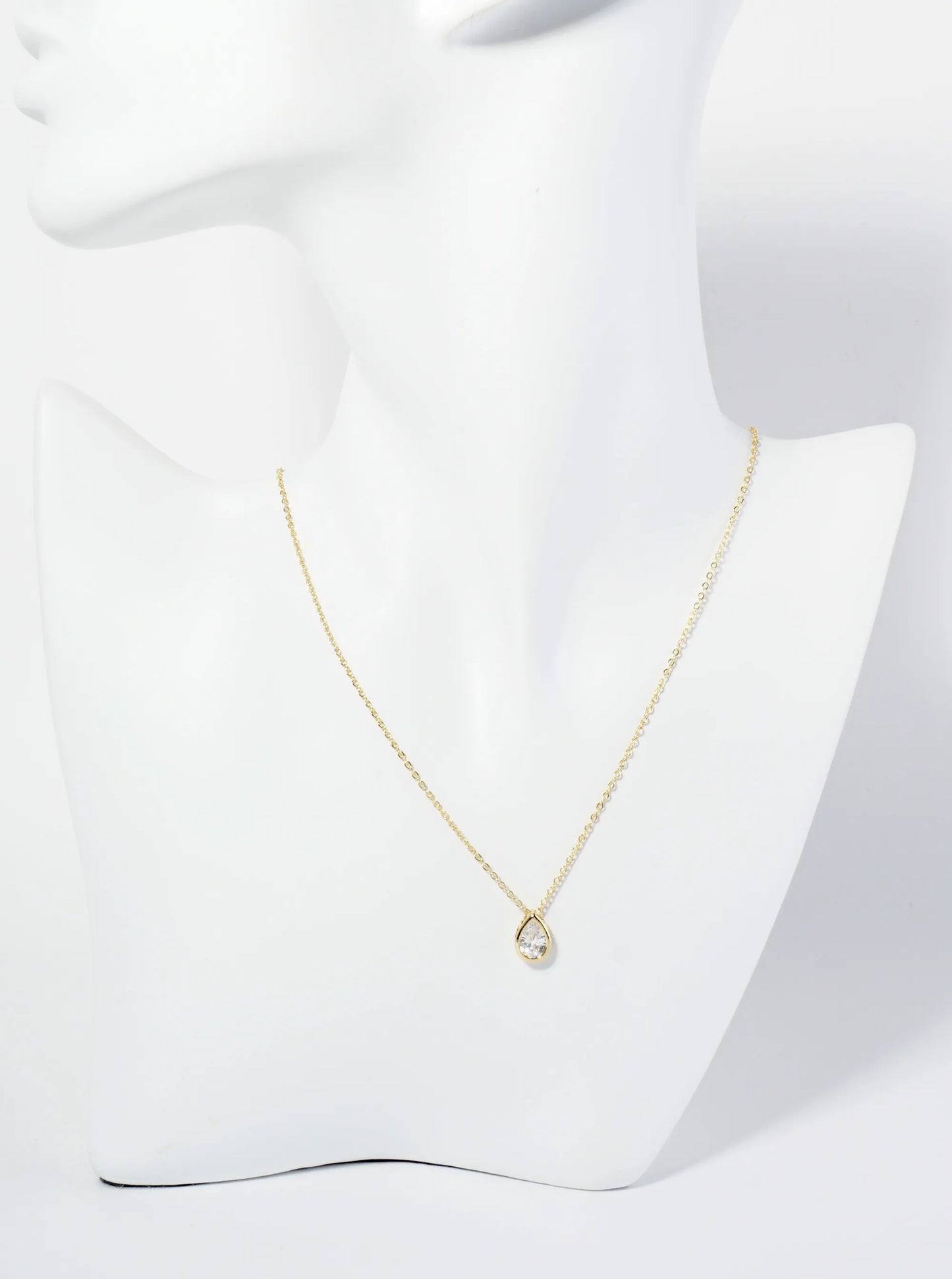 18K Gold Dipped 10mm Bezel Set CZ Teardrop Pendant Necklace