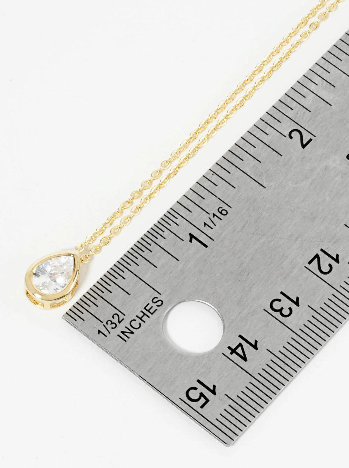 18K Gold Dipped 10mm Bezel Set CZ Teardrop Pendant Necklace