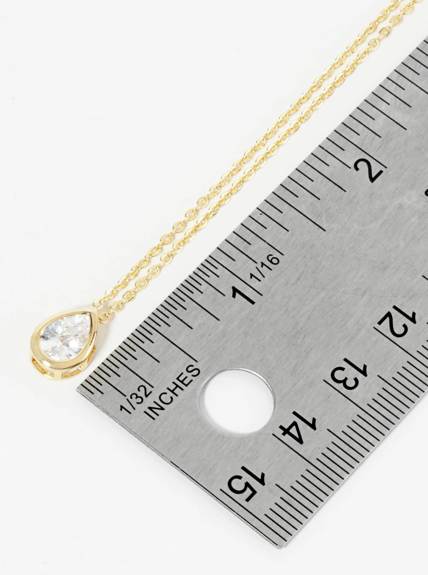 18K Gold Dipped 10mm Bezel Set CZ Teardrop Pendant Necklace