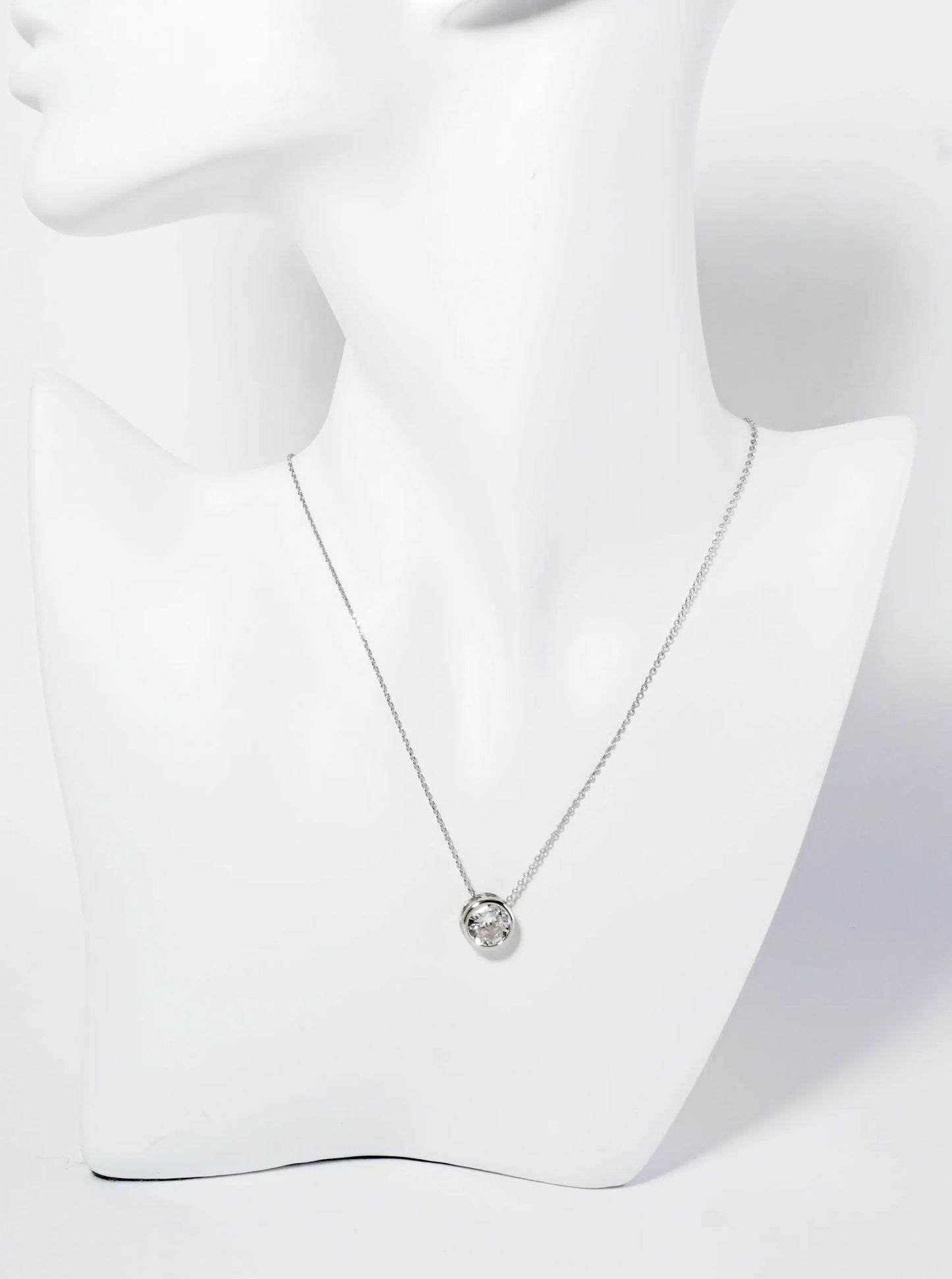 18K Gold Dipped 10mm Bezel Set Round CZ Stone Pendant Necklace