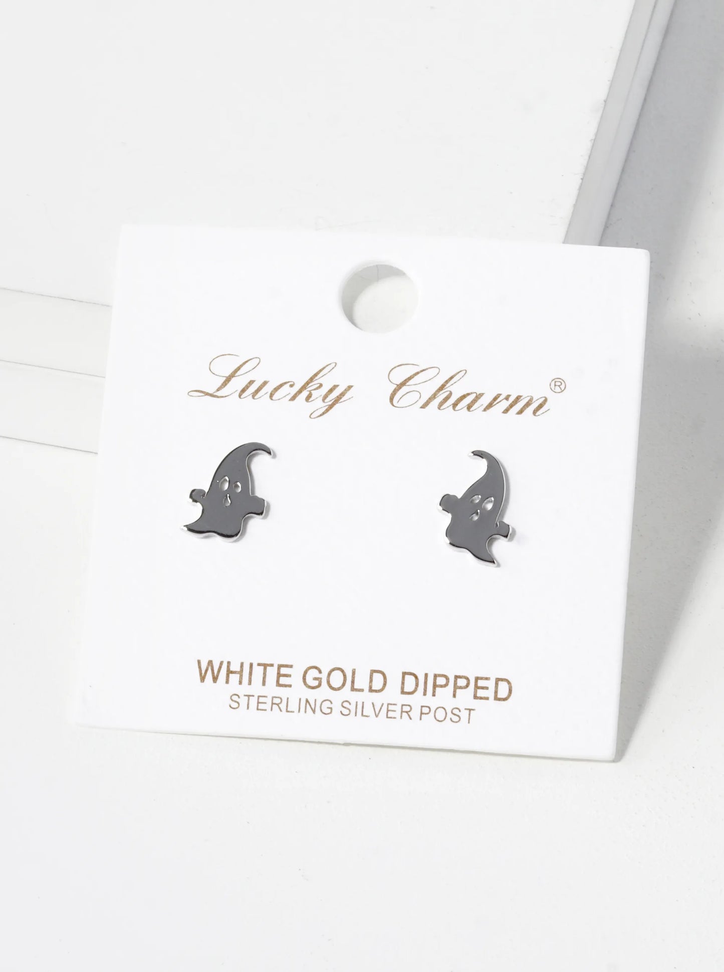 18K Gold Dipped 10mm Brass Ghost Sterling Silver Post Halloween Stud Earrings