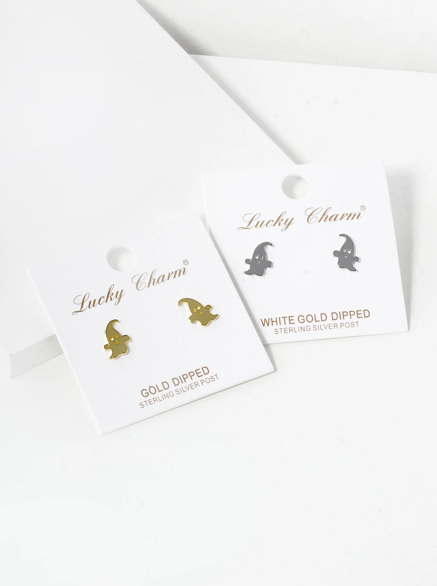 18K Gold Dipped 10mm Brass Ghost Sterling Silver Post Halloween Stud Earrings