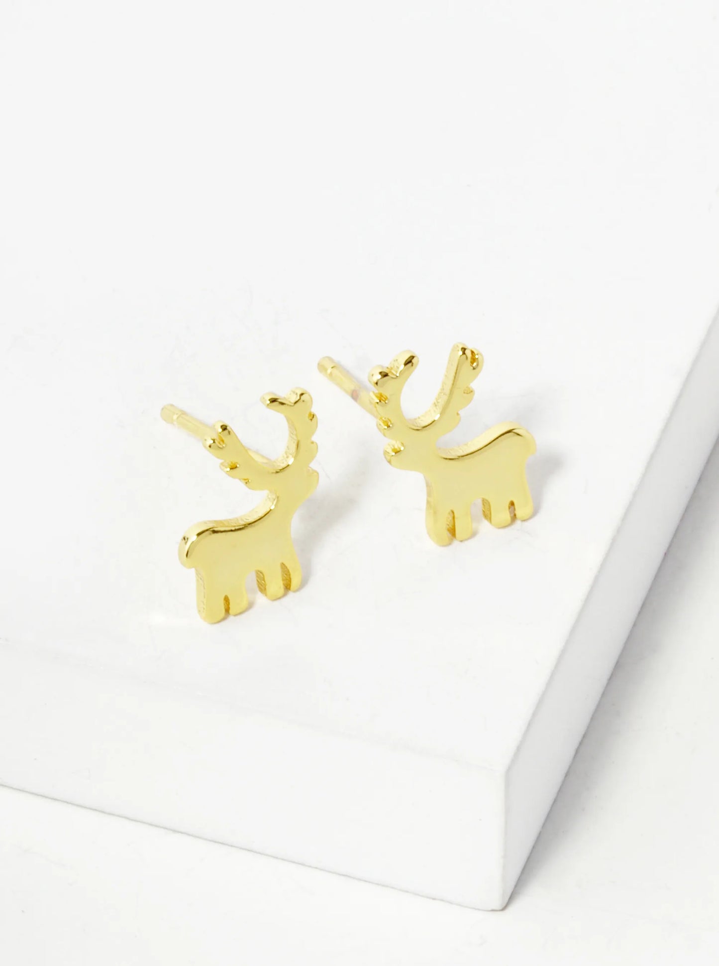 18K Gold Dipped 10mm Brass Rudolph Deer Sterling Silver Post Christmas Stud Earrings