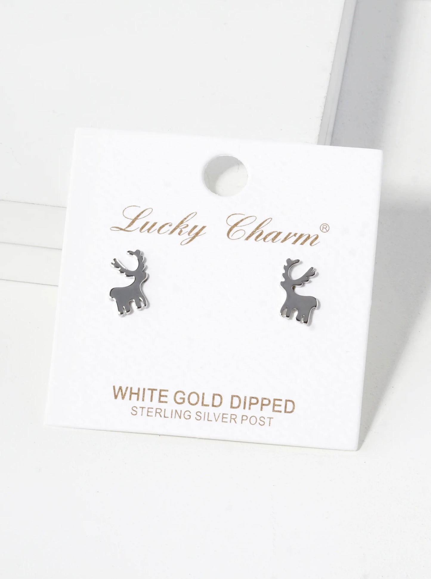 18K Gold Dipped 10mm Brass Rudolph Deer Sterling Silver Post Christmas Stud Earrings