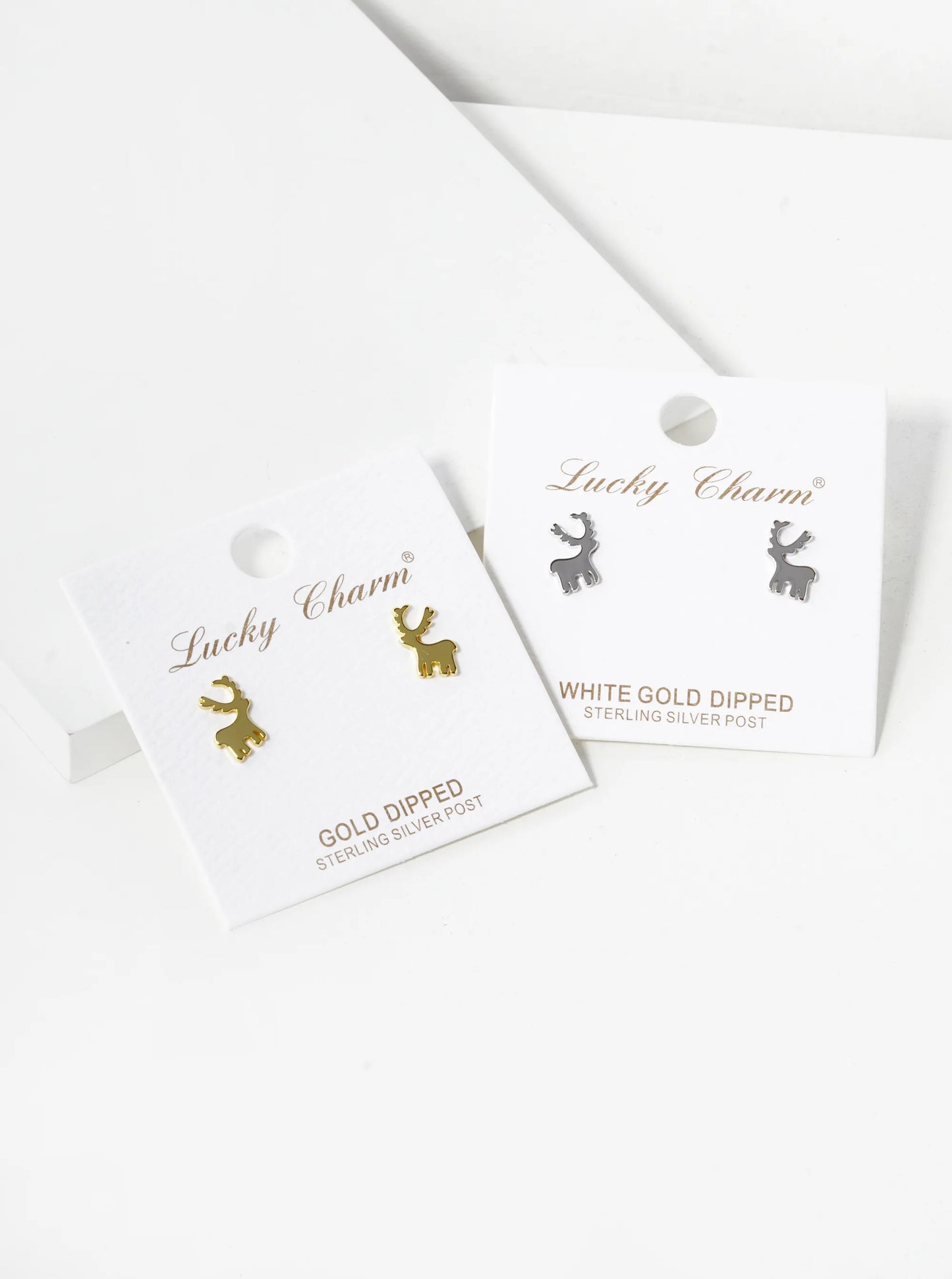 18K Gold Dipped 10mm Brass Rudolph Deer Sterling Silver Post Christmas Stud Earrings