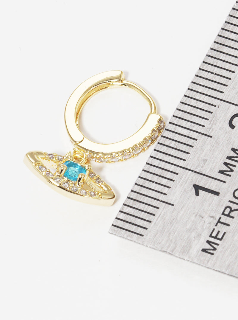 18K Gold Dipped 10mm CZ Pave Huggie Hoop Earrings With Evil Eye Drop