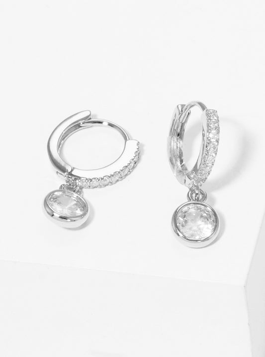 18K Gold Dipped 10mm CZ Pave Huggie Hoop Earrings With Round CZ Drop