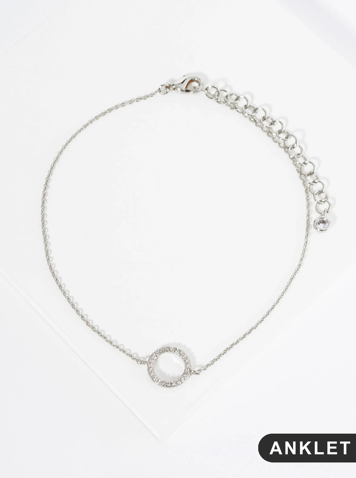 18K Gold Dipped 10mm Cubic Zirconia Pave Circle Brass Chain Anklet