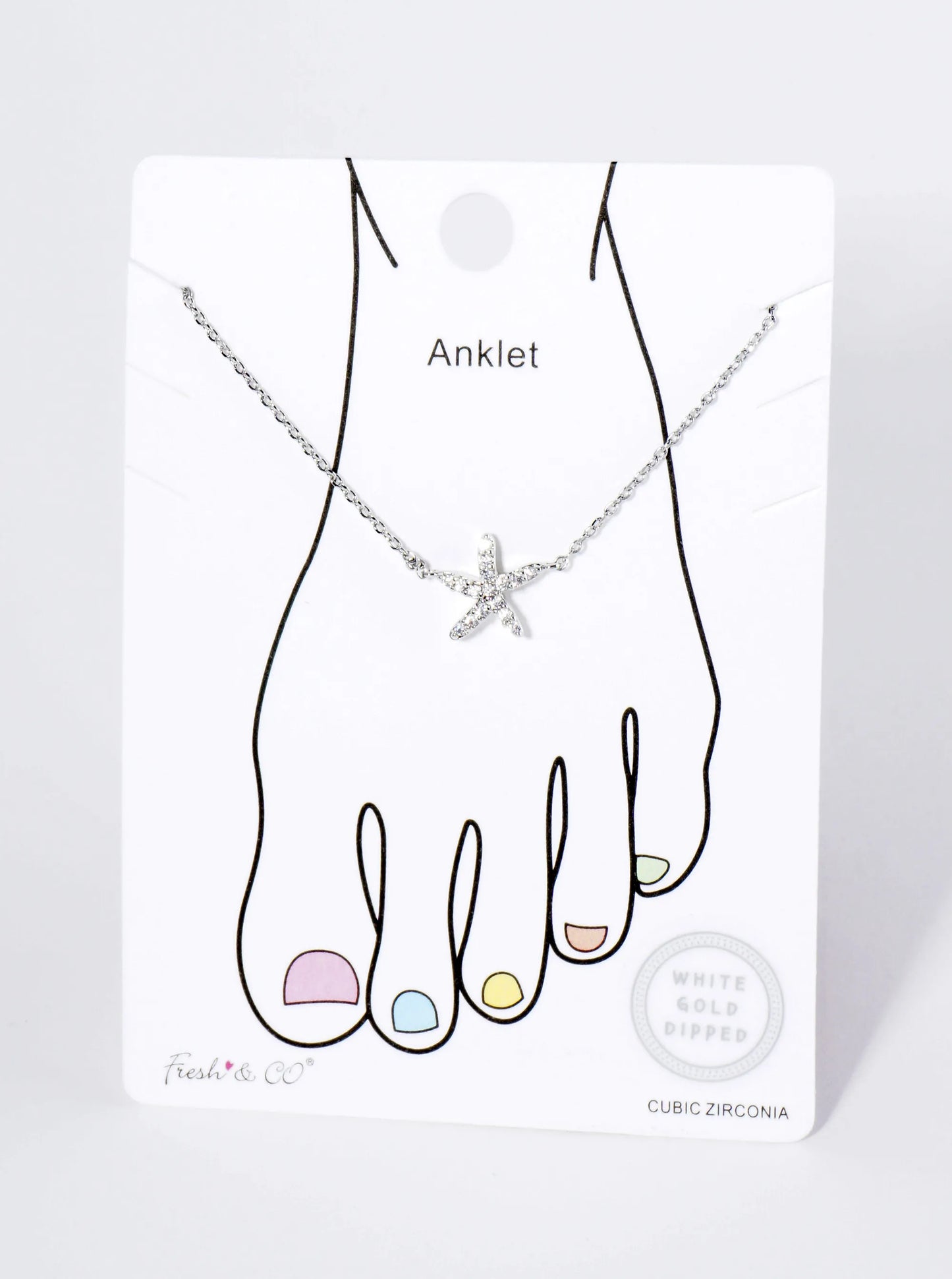 18K Gold Dipped 10mm Cubic Zirconia Pave Sea Star Starfish Brass Chain Anklet