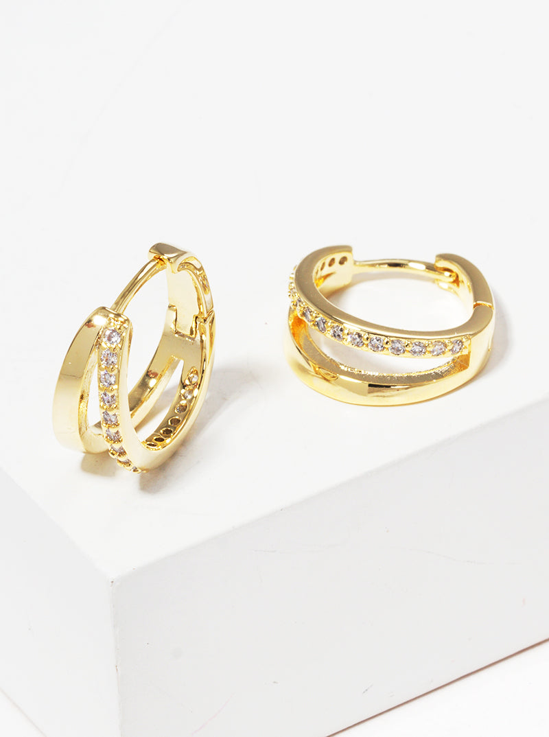 18K Gold Dipped 10mm Double Tier Huggie Hoop Earrings