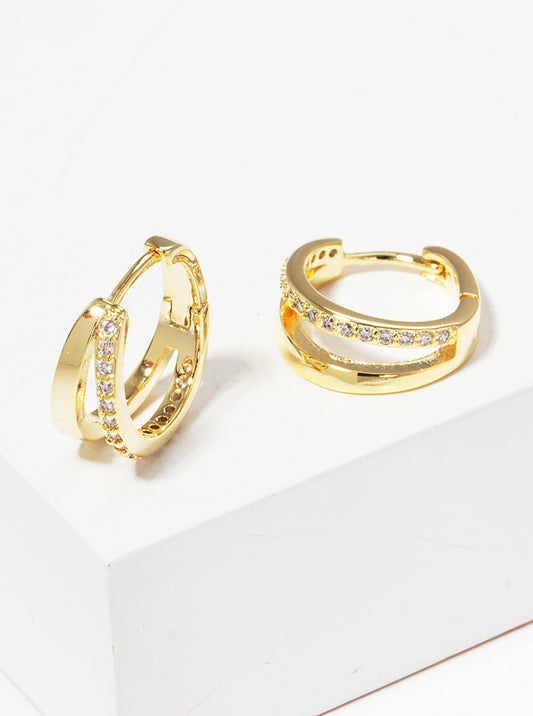 18K Gold Dipped 10mm Double Tier Huggie Hoop Earrings