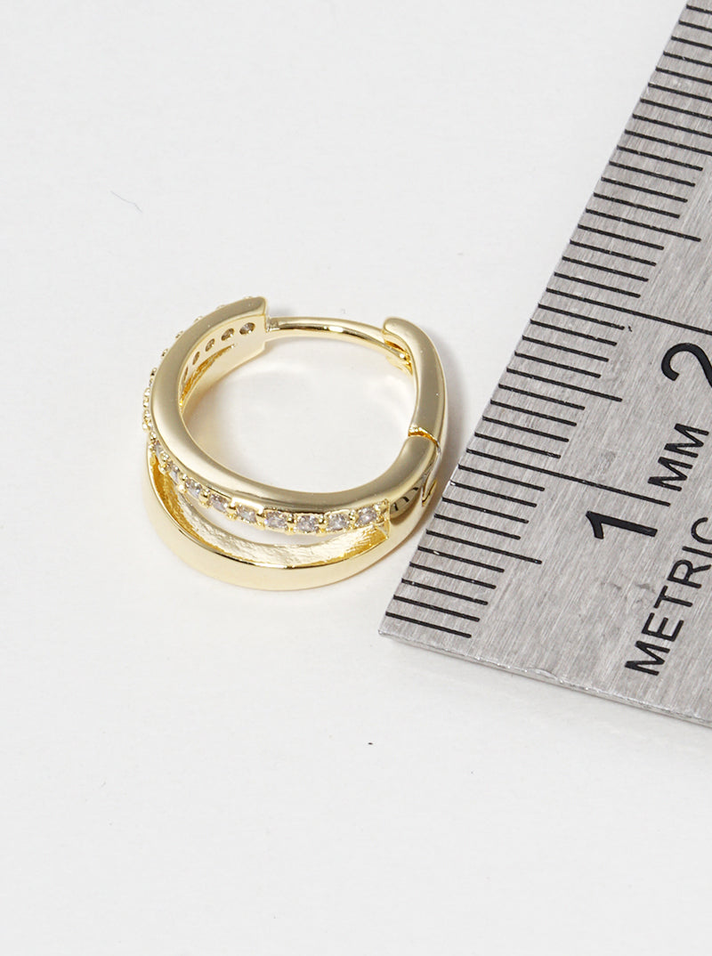 18K Gold Dipped 10mm Double Tier Huggie Hoop Earrings