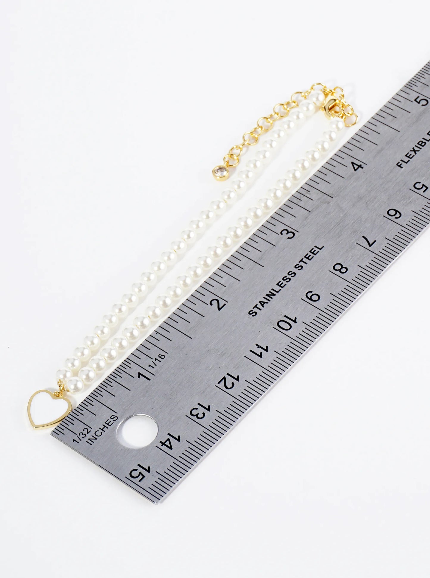 18K Gold Dipped 10mm Enamel Heart Charm Pearl Chain Anklet