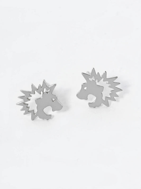 18K Gold Dipped 10mm Flat Rock N Roll Lion Head Stud Earrings