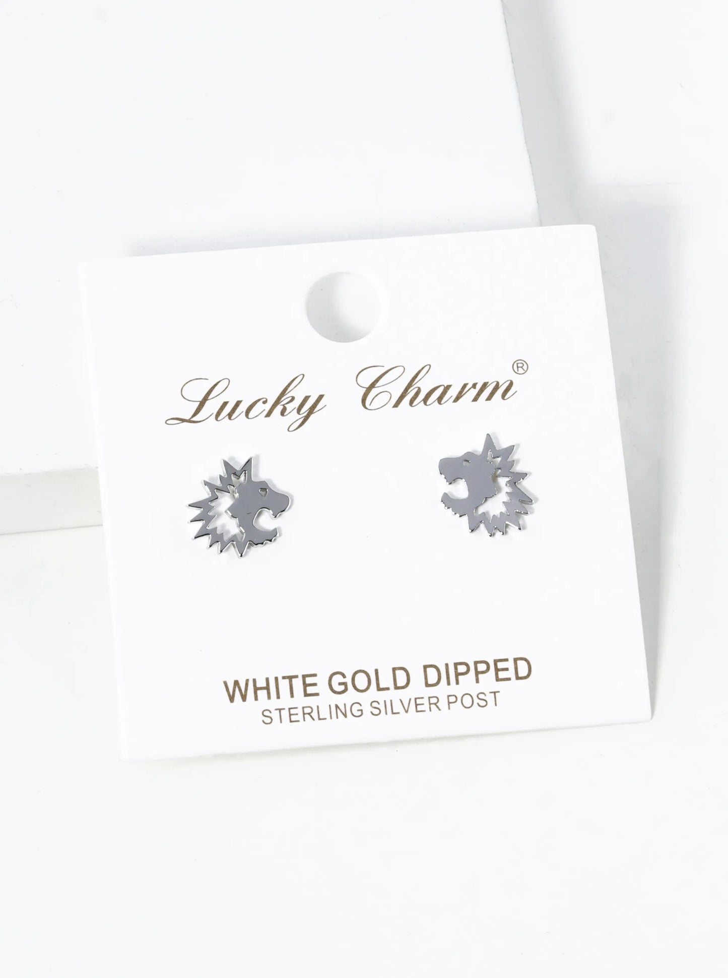 18K Gold Dipped 10mm Flat Rock N Roll Lion Head Stud Earrings